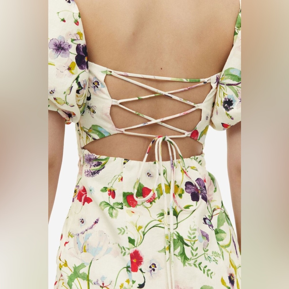 H&M  Off The ShoulderDress Mini Floral Puff Sleeved BodyCon Sumer Party